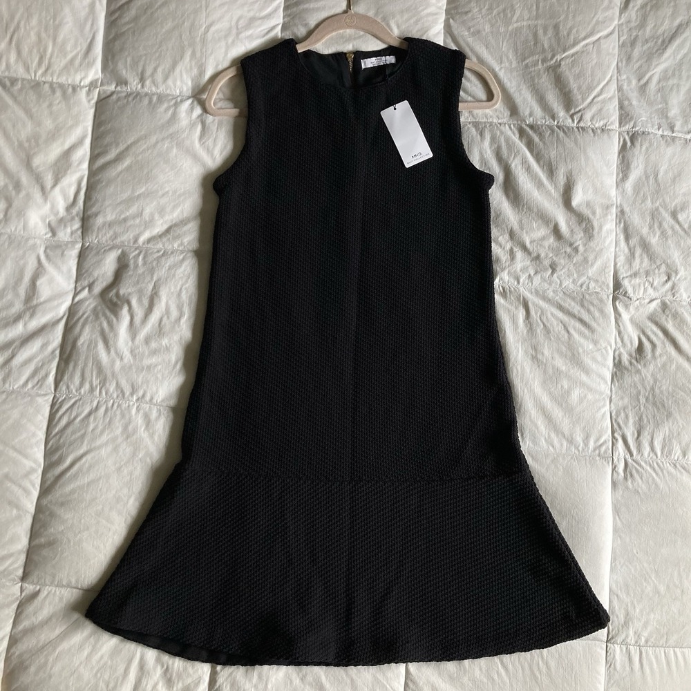 NWT Mango MNG Suit Collection Little Black Dress Mini S/M Stretchy Waffle Flare